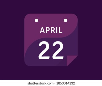 22 April, April 22 icon Single Day Calendar Vector illustration
