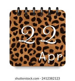 22 April. Leopard print calendar daily icon. White letters. Date day week Sunday, Monday, Tuesday, Wednesday, Thursday, Friday, Saturday.