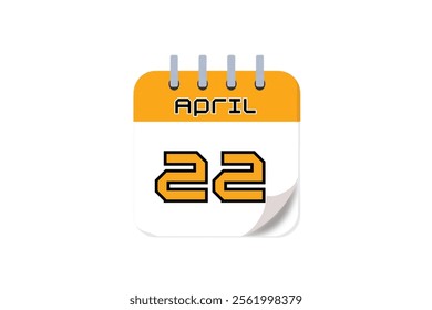 22 April month single day vector, illustration, calendar with yellow, black and white color background calendar April 22