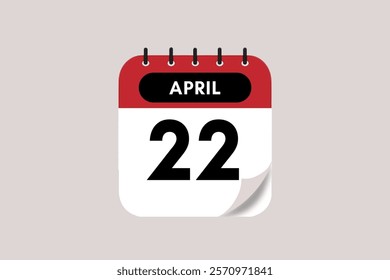 22 April month single day vector, illustration, calendar with rose red, black and off-white color background calendar April 22