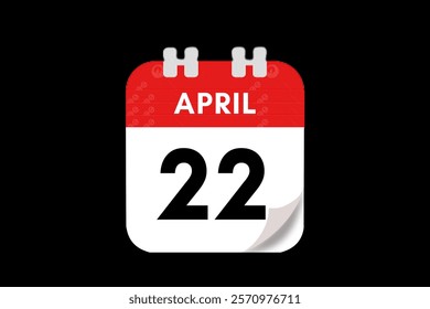 22 April month single day vector, illustration, calendar with red, gray, white and black color background calendar April 22