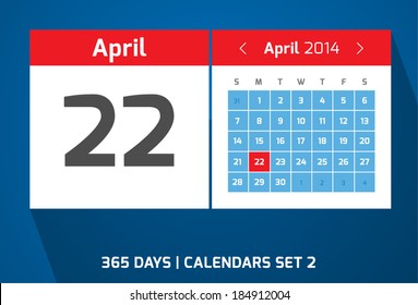 22 April vector day calendar, flat design, Set 2 