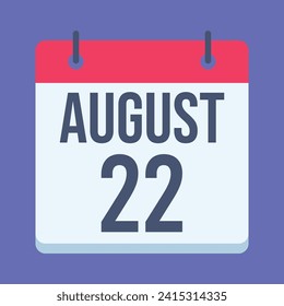 22 August Calendar. Blue Background. Vector Calendar.