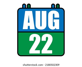 22 August calendar. Blue and green calendar page for August days. Vector isolated on white background.