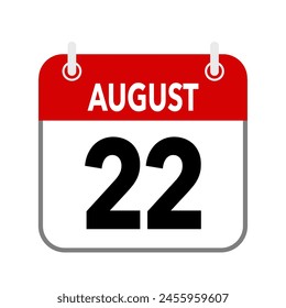 22 August, calendar date icon on white background.