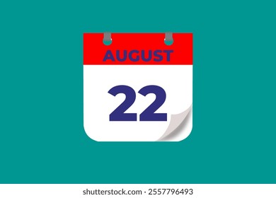 22 August calendar icon text page monthly web design on red, and blue background vector, icon, or illustration with the month of August 22