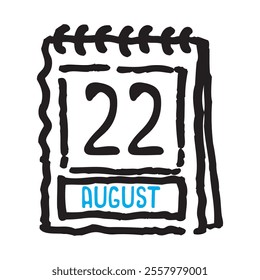 22 August date calendar - A simple yet elegant line art illustration of a date calendar captures the essence of organization and timekeeping. The clean lines and minimalistic design 
