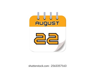 22 August month single day vector, illustration, calendar with yellow, black and white color background calendar August 22