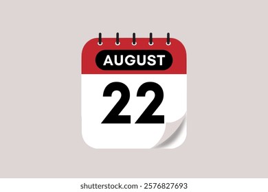 22 August month single day vector, illustration, calendar with rose red, black and off-white color background calendar August 22