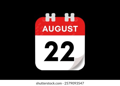 22 August month single day vector, illustration, calendar with red, gray, white and black color background calendar August 22