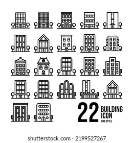 22 Building Icon Set In Line Style
