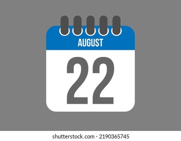 22 de agosto. Icono de calendario para los días de agosto en color azul sobre fondo oscuro.