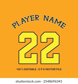 22 Classic Vintage Sport Jersey Uniform numbers in black with a black outside contour line number on white background for American football, Baseball and Basketball or soccer for shirt