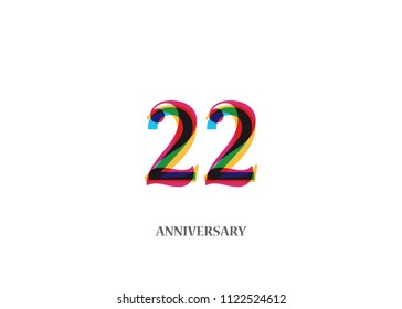 22 Colorful Anniversary logotype design isolated on white background