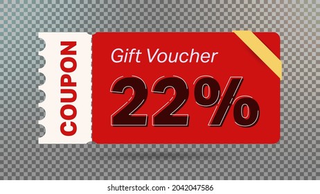 22% coupon promotion sale for website, internet ads, social media. Big sale and super sale coupon code 22 percent discount gift voucher coupon vector illustration summer offer ends weekend holiday