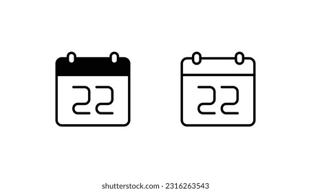 22 Diseño de icono de fecha con ilustración de fondo blanco