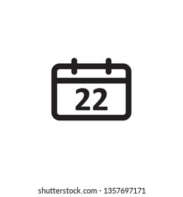 22 Date vector icon on white background. Outline Calendar with number 22. Can use for websites of web design and mobile applications. - Vector