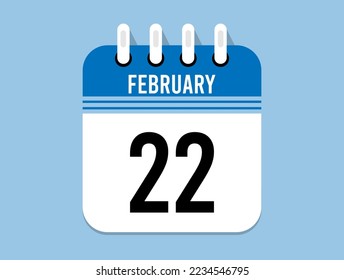 22 day February calendar icon. Banner for appointments, special dates and birthdays. Calendar vector for February in blue color on light background