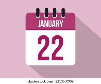 22 Tage Januar Kalender. Kalendervektor für Januar in rosafarbener Farbe auf hellem Hintergrund
