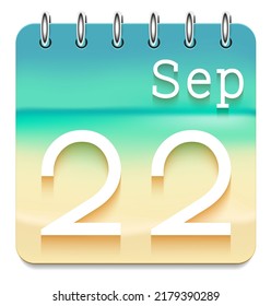 22 day of the month. Marine view  calendar daily icon. September. Week Sunday, Monday, Tuesday, Wednesday, Thursday, Friday, Saturday. Sea background. Vector illustration. Sea coast.