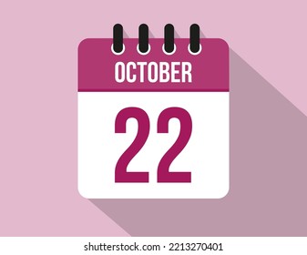 22 day October calendar. Calendar vector for October in pink color on light background