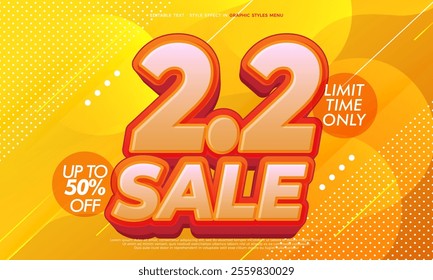 2.2 Day sale editable text effect. Biggest sales world festival 2.2 banner design vector template