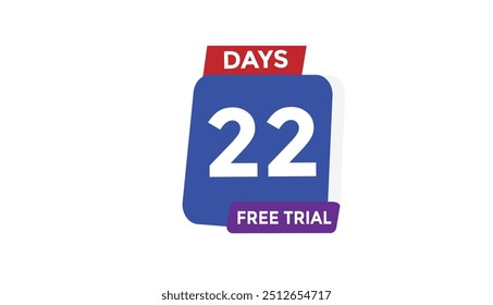 22 días gratis Prueba Cuenta regresiva número Anuncio Plantillas. Ilustración vectorial 

