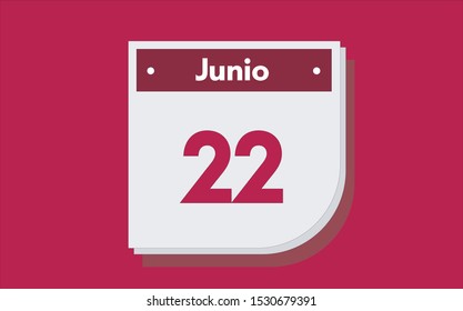 22 de Junio. Dia del mes. Calendario (June 22th. Day of month. Calendar in spanish) vector illustration icon.