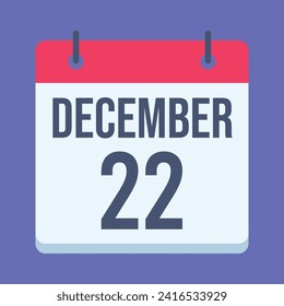 22 December Calendar. Blue Background. Vector Calendar.
