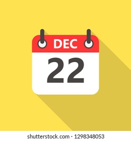 22 december calendar flat style icon with long shadow.