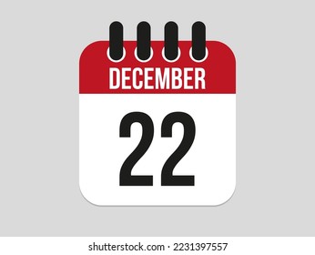 icono del calendario 22 de diciembre. Plantilla de calendario para los días de diciembre. Banner rojo para citas y negocios