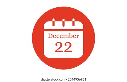 ícone de calendário de 22 de dezembro. página de texto web design mensal em vetor de fundo vermelho e branco, ícone, ou ilustração com o mês de dezembro 22