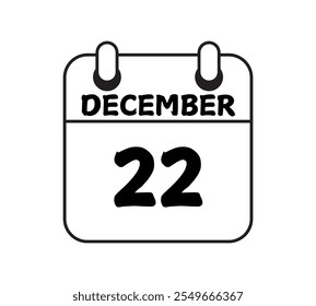 22 dezembro calendário ícone página de texto design mensal web em preto e branco fundo vetor, ícone, ou ilustração com o mês de dezembro 22