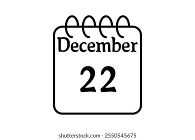 22 dezembro calendário ícone página de texto design mensal web em preto e branco fundo vetor, ícone, ou ilustração com o mês de dezembro 22