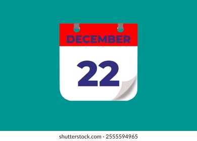 22 December calendar icon text page monthly web design on red, and blue background vector, icon, or illustration with the month of December 22