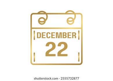 22 December calendar icon text page monthly web design on golden and white background vector, icon, or illustration with the month of December 22