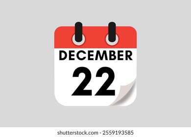 22 December calendar icon text page monthly web design on red, white, black and ash background vector, icon, or illustration with the month of December 22