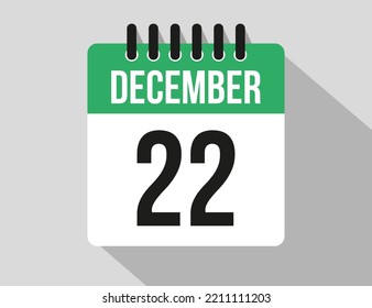 22. Dezember Kalender Vektorsymbol. Grüner Dezember für die Tage des Monats und der Woche