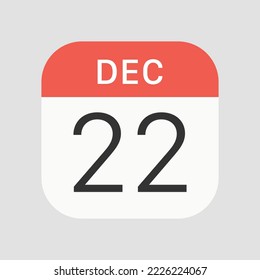 22 December icon isolated on background. Calendar symbol modern, simple, vector, icon for website design, mobile app, ui. Vector Illustration