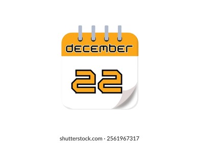 22 December month single day vector, illustration, calendar with yellow, black and white color background calendar December 22