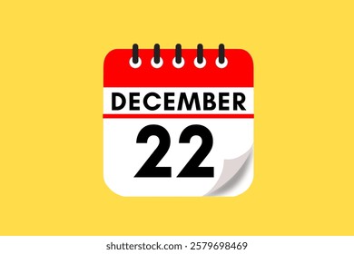 22 December month single day vector, illustration, calendar with red, black, white and yellow color background calendar December 22