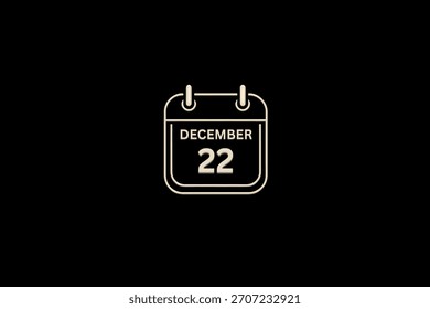 22 de diciembre mes Vector de un solo día, ilustración, calendario con fondo dorado y blanco marco de fondo icono de calendario del 22 de diciembre