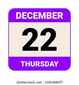 22 December, Thursday. Date template. Useful design for calendar or event promotion. Vector illustration EPS 10 File
