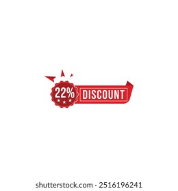 22 % Rabatt Banner Design. Red Rabatt Coupon Design 22% auf weißem Hintergrund Vektor und Illustration