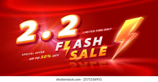 2.2 discount flash sale background. Vector illustration for shopping day, online shopping, special Offer coupon, voucher, banner template, websites, social media advertising.