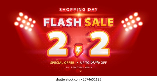 2.2 discount flash sale background. Vector illustration for shopping day, online shopping, special Offer coupon, voucher, banner template, websites, social media advertising.