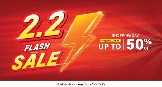 2.2 discount flash sale background. Vector illustration for shopping day, online shopping, special Offer coupon, voucher, banner template, websites, social media advertising.
