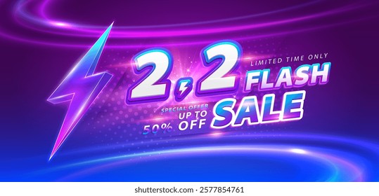 2.2 discount flash sale background. Vector illustration for shopping day, online shopping, special Offer coupon, voucher, banner template, websites, social media advertising.