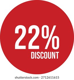 22% de descuento icono Vector rojo círculo con texto blanco