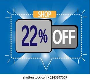 22% de descuento. ilustración vectorial en azul y gris para tiendas, compras y promoción. banner para oferta especial